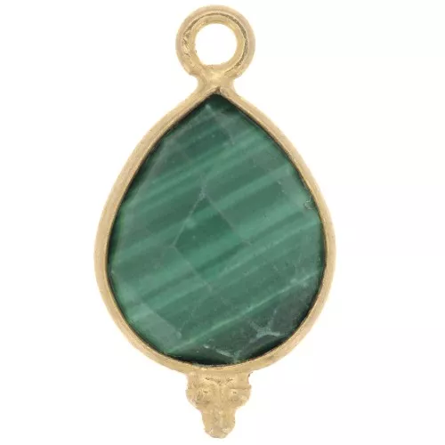 16x9mm 925 Sterling Silver Faceted charm - Gold plated - Malachite x1