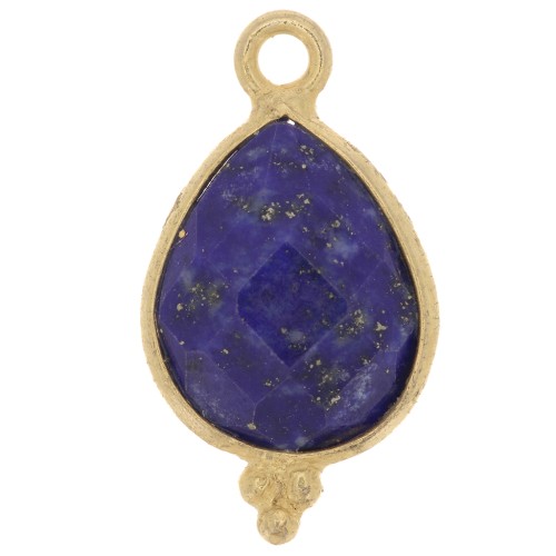 16x9mm 925 Sterling Silver Faceted charm - Gold plated - Lapis lazuli x1