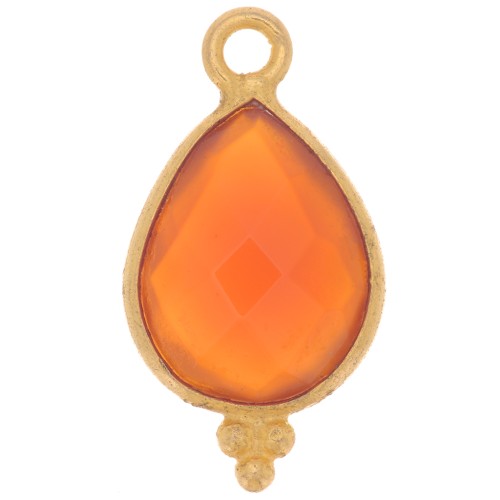 16x9mm 925 Sterling Silver Faceted charm - Gold plated - imitation Carnelian x1