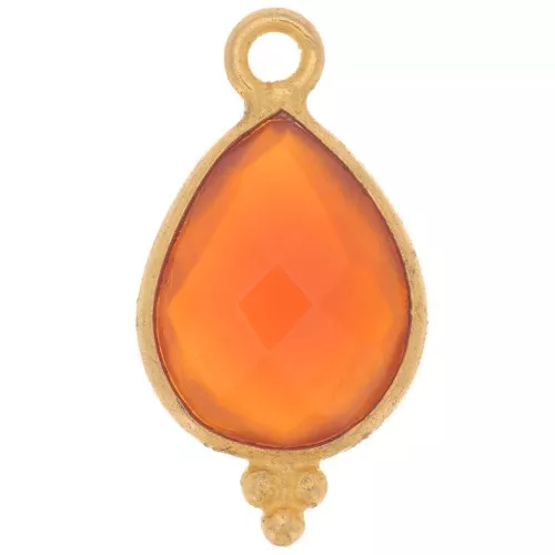 16x9mm 925 Sterling Silver Faceted charm - Gold plated - imitation Carnelian x1