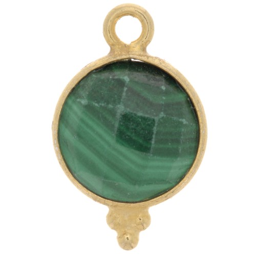 9mm 925 Sterling Silver Faceted charm - Gold plated - Malachite x1