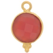 9mm 925 Sterling Silver Faceted charm - Gold plated - imitation Carnelian x1