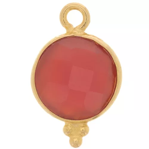 9mm 925 Sterling Silver Faceted charm - Gold plated - imitation Carnelian x1