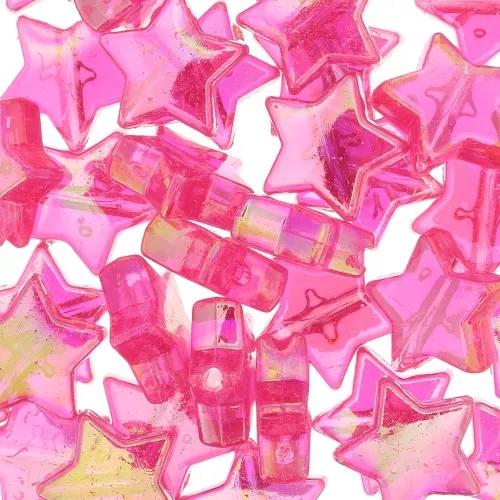 11mm Iridescent star beads - Fuchsia AB x50