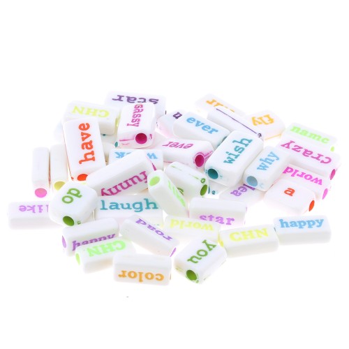 Assortment of 60 rectangular beads words & random sizes White - Multicolored x1