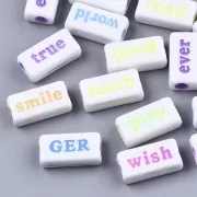 Assortment of 60 rectangular beads words & random sizes White - Multicolored x1