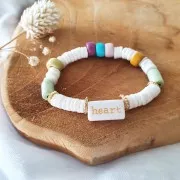 Assortment of 60 rectangular beads words & random sizes White - Multicolored x1