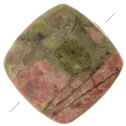 8mm Flat square gemstone bead - Unakite x1