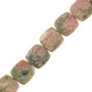 8mm Flat square gemstone bead - Unakite x1