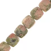 8mm Flat square gemstone bead - Unakite x1