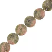 8mm Round flat gemstone bead - Unakite x1