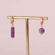 8mm Round flat gemstone bead - Amethyst x1