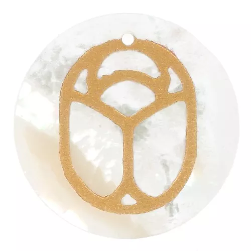 15mm Round flat pendant - beetle exclusive to Perles & Co - Mother of Pearl Goldx1