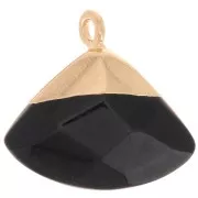 18x19mm faceted triangle glass pendant in imitation gemstone Black Onyx - Gold x1