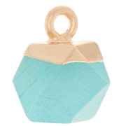 12x11mm faceted cube Charm - imitation gemstone - Dyed Jade - Blue - Gold x1