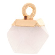 12x11mm faceted cube Charm - imitation gemstone - Dyed Jade - White - Gold x1|raw }}