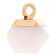 12x11mm faceted cube Charm - imitation gemstone - Dyed Jade - White - Gold x1