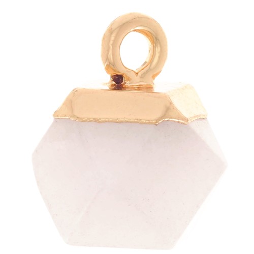 12x11mm faceted cube Charm - imitation gemstone - Dyed Jade - White - Gold x1