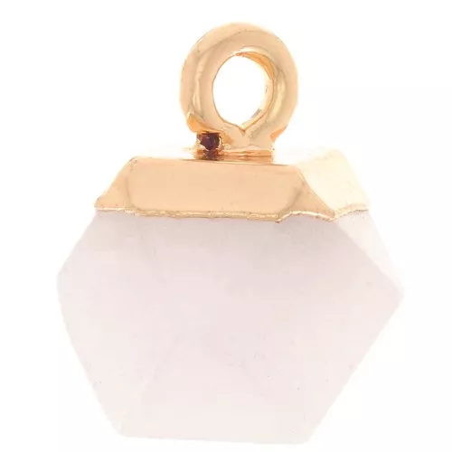 12x11mm faceted cube Charm - imitation gemstone - Dyed Jade - White - Gold x1