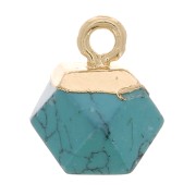 12x11mm faceted cube Charm - imitation gemstone - Dyed Jade - Turquoise - Goldx1