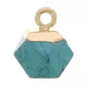 12x11mm faceted cube Charm - imitation gemstone - Dyed Jade - Turquoise - Goldx1