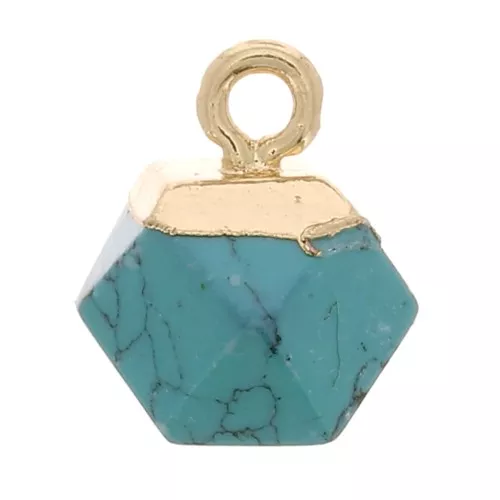 12x11mm faceted cube Charm - imitation gemstone - Dyed Jade - Turquoise - Goldx1