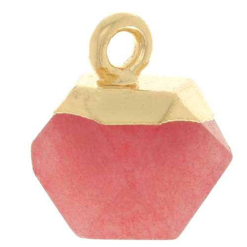 12x11mm faceted cube Charm - imitation gemstone - Dyed Jade - Red - Gold x1