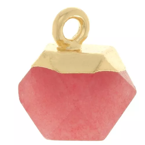 12x11mm faceted cube Charm - imitation gemstone - Dyed Jade - Red - Gold x1