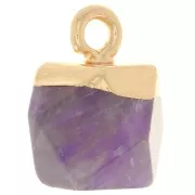 12x11mm faceted cube Charm - imitation gemstone - Dyed Jade - Purple - Gold x1