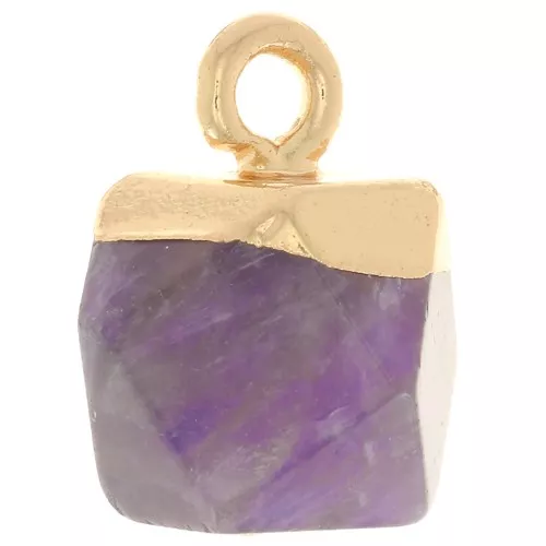 12x11mm faceted cube Charm - imitation gemstone - Dyed Jade - Purple - Gold x1