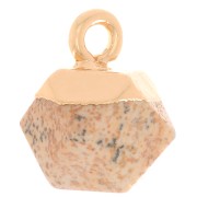 12x11mm faceted cube Charm - imitation gemstone - Dyed Jade - Brown - Gold x1|raw }}