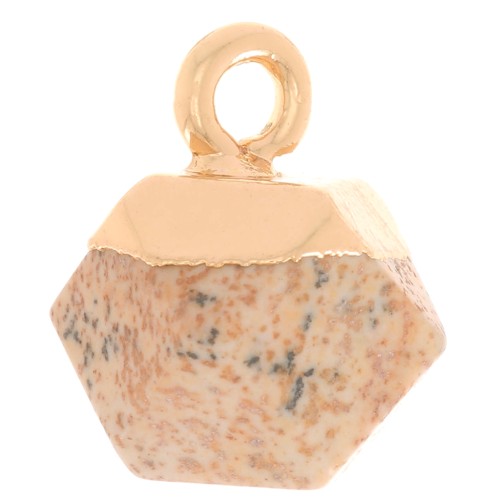 12x11mm faceted cube Charm - imitation gemstone - Dyed Jade - Brown - Gold x1