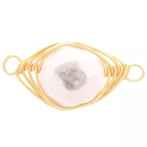 24x10mm Oval connector imitation gemstone - dyed Jade - White - Gold Tone x1