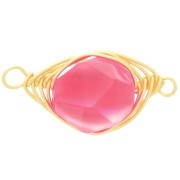 24x10mm Oval connector imitation gemstone - dyed Jade - Fuchsia - Gold Tone x1|raw }}