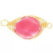 24x10mm Oval connector imitation gemstone - dyed Jade - Fuchsia - Gold Tone x1