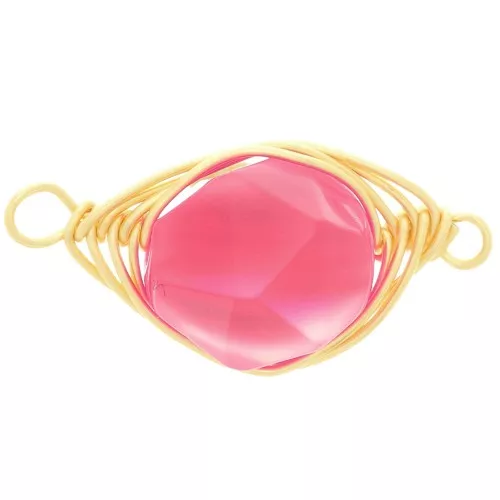 24x10mm Oval connector imitation gemstone - dyed Jade - Fuchsia - Gold Tone x1