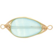 24x10mm Oval connector imitation gemstone - dyed Jade - Veraman Blue - Gold Tone x|raw }}