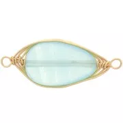 24x10mm Oval connector imitation gemstone - dyed Jade - Veraman Blue - Gold Tone x