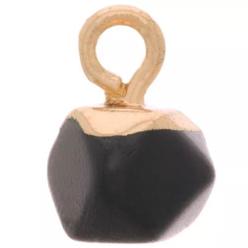 10x6mm Faceted cube Charm - imitation gemstone - Black Agate - Gold Tone x1