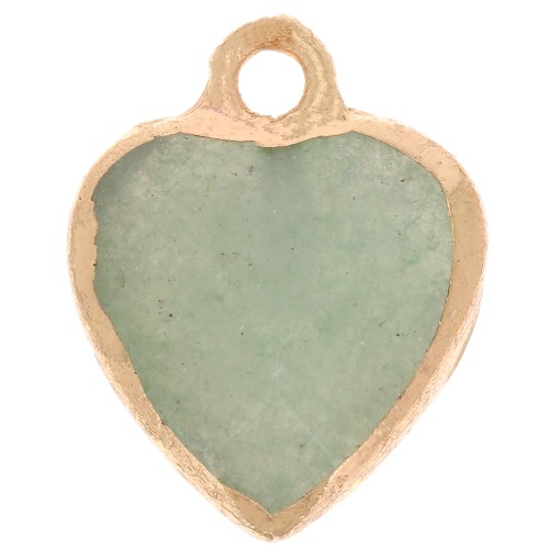 16x13mm faceted imitation gemstone Heart charm - Amazonite - Gold Tone x1