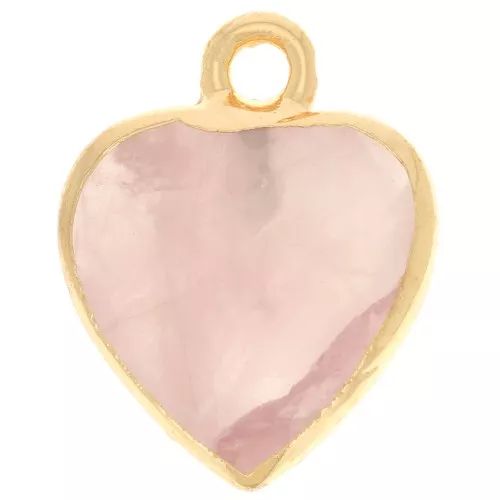 16x13mm faceted imitation gemstone Heart charm - Rose Quartz - Gold Tone x1