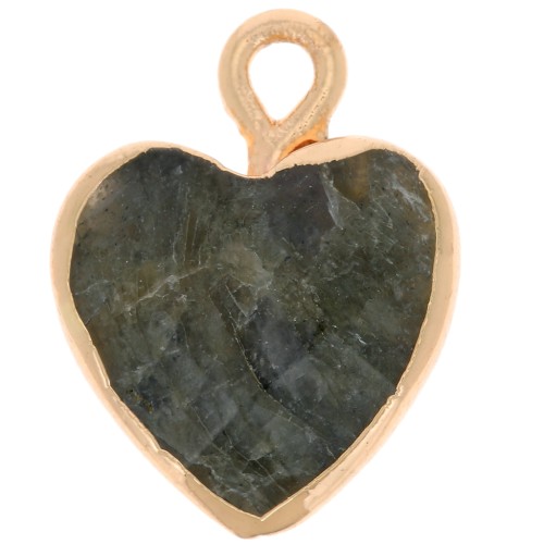 16x13mm faceted imitation gemstone Heart charm - Labradorite - Gold Tone x1