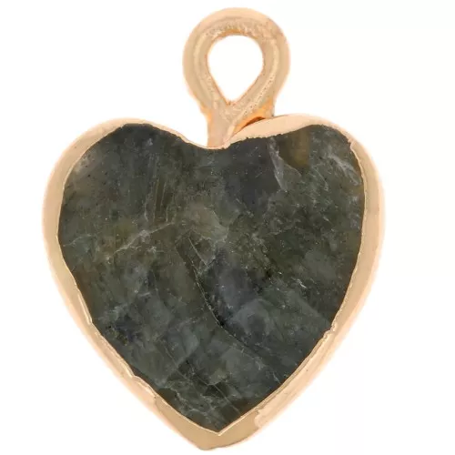 16x13mm faceted imitation gemstone Heart charm - Labradorite - Gold Tone x1