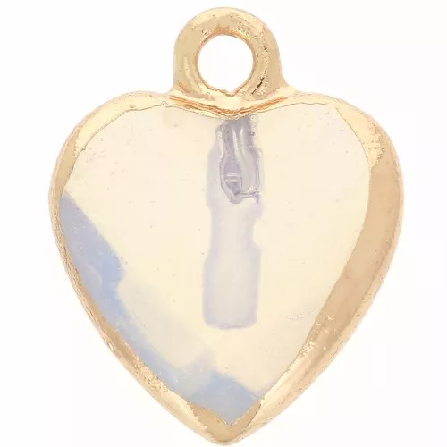 16x13mm faceted imitation gemstone Heart charm - Opale - Gold Tone x1
