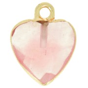 16x13mm faceted imitation gemstone Heart charm - Pink - Gold Tone x1|raw }}