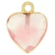 16x13mm faceted imitation gemstone Heart charm - Pink - Gold Tone x1