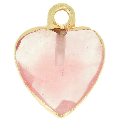 16x13mm faceted imitation gemstone Heart charm - Pink - Gold Tone x1
