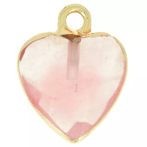 16x13mm faceted imitation gemstone Heart charm - Pink - Gold Tone x1
