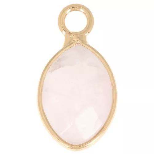 17x9mm faceted drop charm imitation gemstone - Rose Quartz - Gold Tone x1