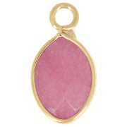 17x9mm faceted drop charm imitation gemstone - Dyed Jade - Pink - Gold Tone x1